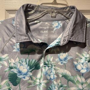 Tommy Bahama Floral Grey Polo with Blue and Green Accents